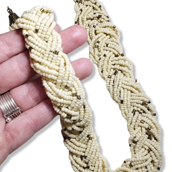 Vintage Glass Seed Bead Braided Necklace - Picture 2 of 10